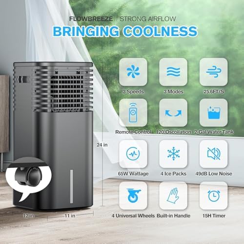 24 Inch Windowless Portable AC Unit with Remote and 120 Degree Oscillation