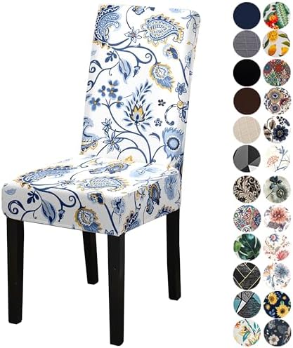 Lalluxy Stretchy Dining Chair Slipcovers Set of 4 Blue Flowers III