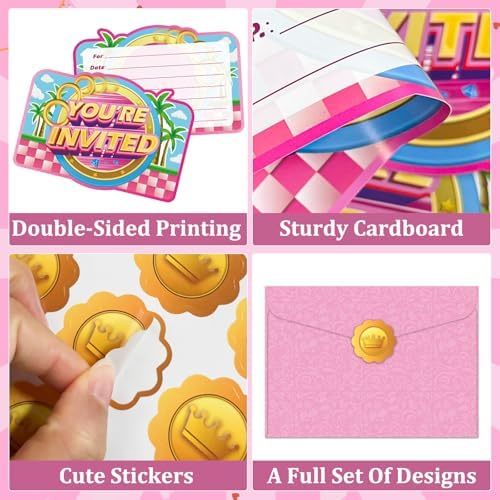 GZDUCK 20Pcs Pink Hedgehog Birthday Invitations
