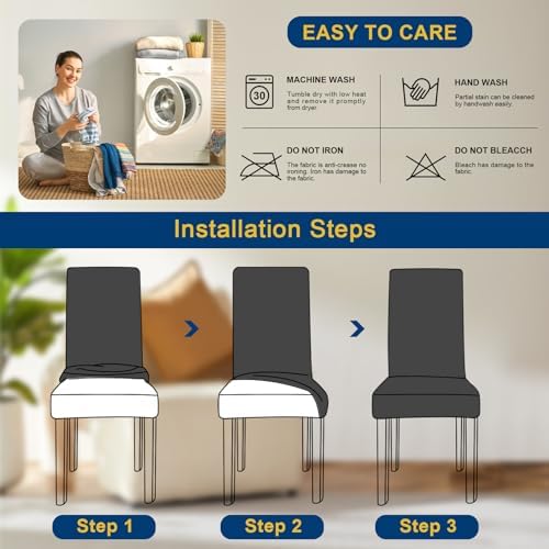Fafua 4pcs Stretch Dining Chair Covers Grey Flower