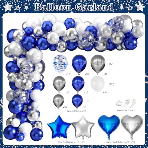 Retirement Party Decorations Blue Silver 109Pcs Set
