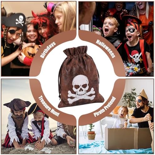 RICHNESS Pirate Loot Bags Drawstring Treasure Bags Pack of 12