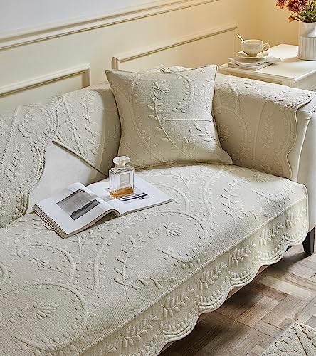 Vctops Floral Leaves Embroidered Sofa Cover Non-Slip