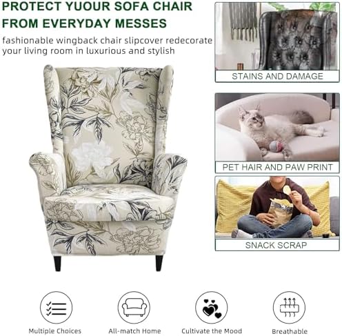 CRFATOP 2 Piece Stretch Wingback Chair Covers