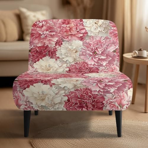 Pink White Flower Armless Chair Cover with Elastic Bottom