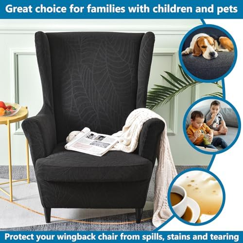 Waterproof Wingback Chair Slipcovers 2 Piece Stretch Spandex