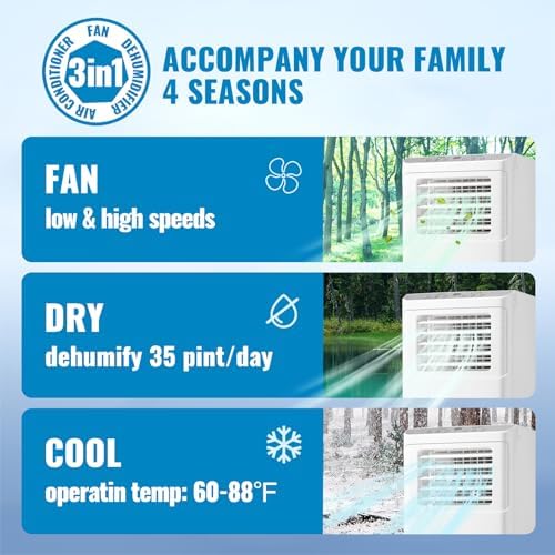 WANAI 8000 BTU Portable AC with Dehumidifier and Fan
