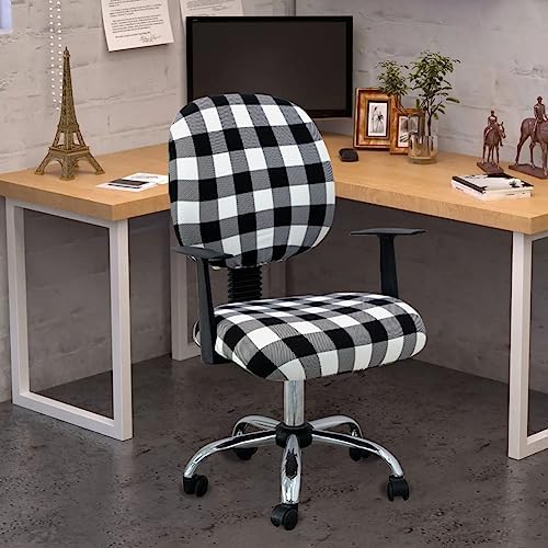KABAKE Black White Plaid Office Chair Slipcovers