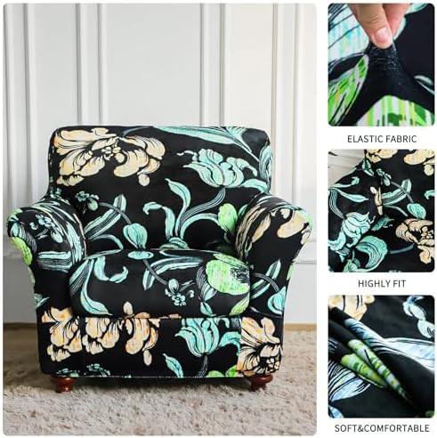 EVOLLER 2 Piece Armchair Slipcover with 1 Cushion Cover Velvet Black Floral