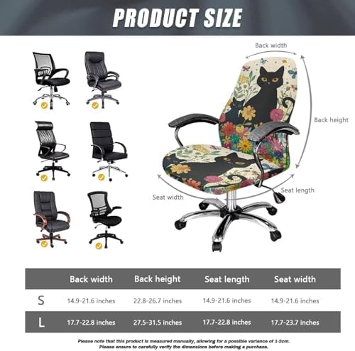 Black Cat Floral Office Chair Cover Stretch Slipcover