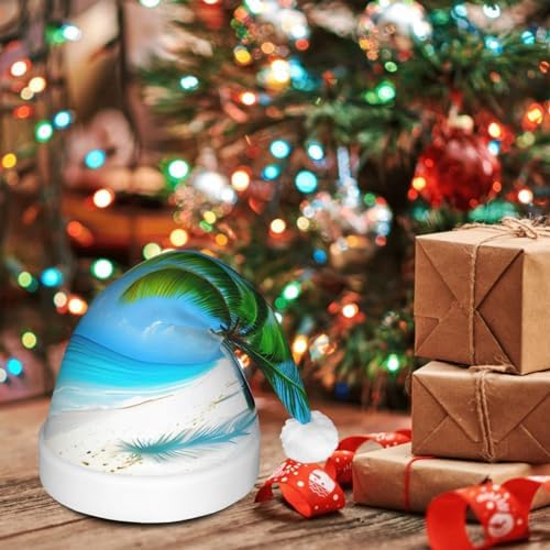 Palm Trees And Blue Sea Print Christmas Hat with LED Lights