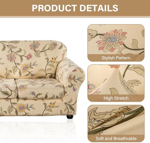 Lamberia Floral Pattern Sofa Slipcover 4 Piece with 3 Cushion Covers