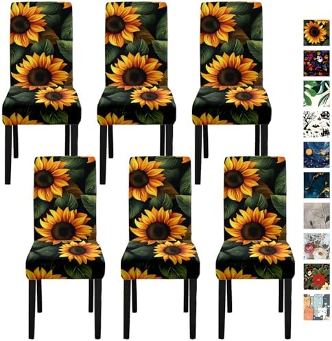 Sunflower Chair Covers for Dining Room - Set of 6