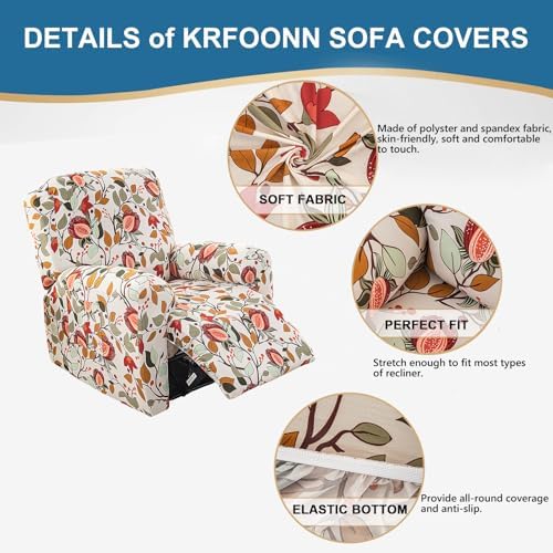 KRFOONN Stretch Recliner Chair Covers 4-Piece Non-Slip Lazy Boy Protector