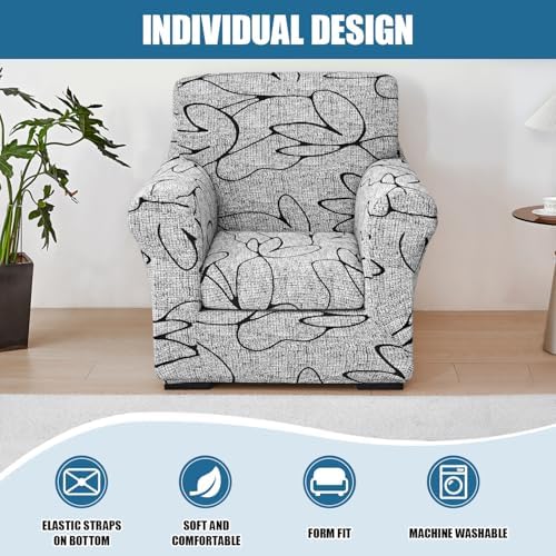JQinHome 2 Piece Stretch Sofa Cover with Floral Pattern and Lotus Gray