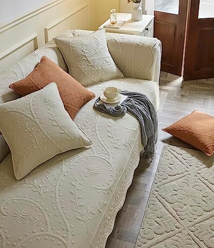 Vctops Floral Leaves Embroidered Sofa Cover Non-Slip