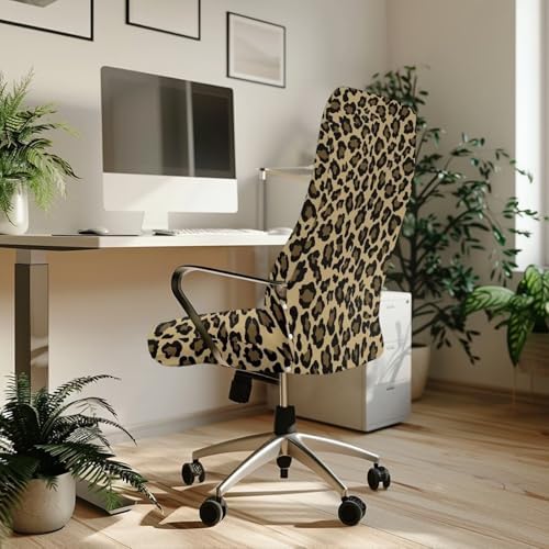 Wanyint Leopard Print Khaki Office Chair Cover