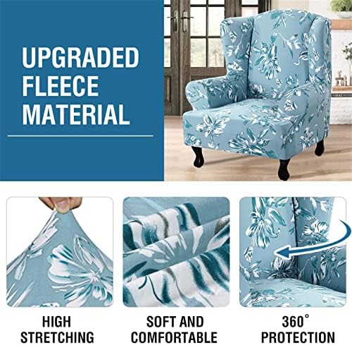 Floral Printed Fleece Wingback Chair Slipcover - Sky Blue