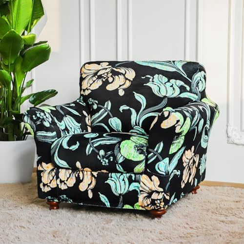 EVOLLER 2 Piece Armchair Slipcover with 1 Cushion Cover Velvet Black Floral