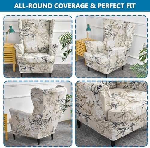 HZDHCLH Stretch Spandex Wingback Chair Slipcovers 2 Piece