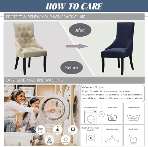 Wingback Chair Cover Velvet Stretch Slipcover for Dining Room