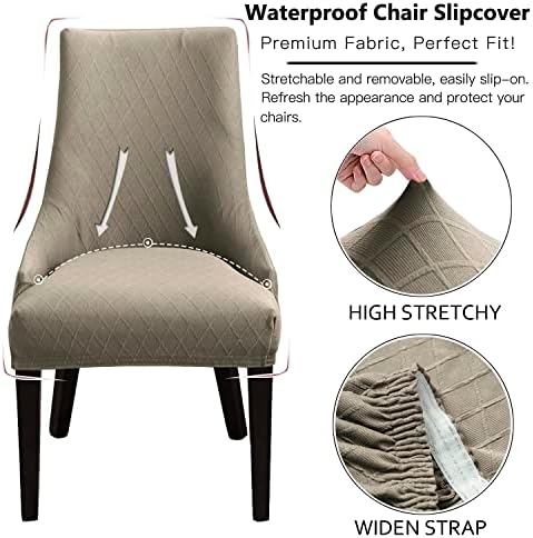 Wingback Chair Covers Set of 4 Reusable Taupe Slipcovers