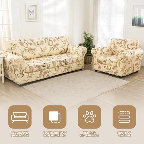 Lamberia Floral Pattern Sofa Slipcover 4 Piece with 3 Cushion Covers