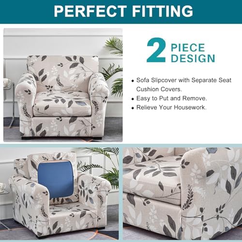 KRFOONN 2 Piece Sofa Slipcover with Elastic Bottom for Living Room