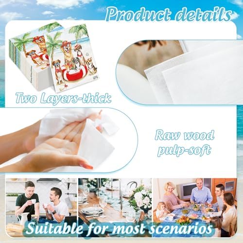 50Pcs Tropical Dog Summer Napkins for Birthday Pool Party