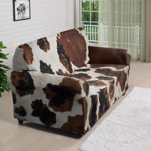 Wanzuoeng Cow Print Sofa Covers with Elastic Straps and Non-Slip Design
