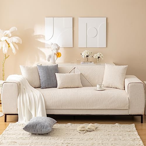 Vctops Soft Chenille Sofa Cover with Striped Weave Design
