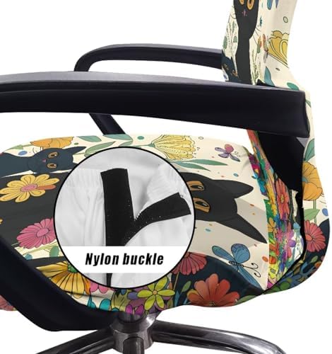 Black Cat Floral Office Chair Cover Stretch Slipcover