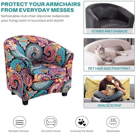 NILUOH 2 Piece Stretch Club Chair Slipcover with Flowers Design