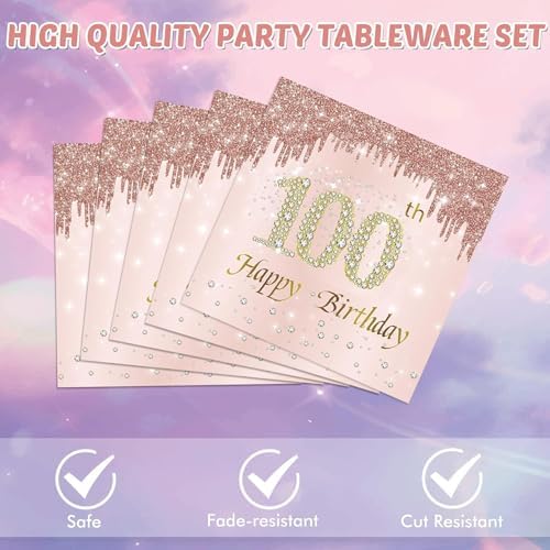 40PCS Rose Gold Birthday Napkins 100th Anniversary Decor 2-Ply