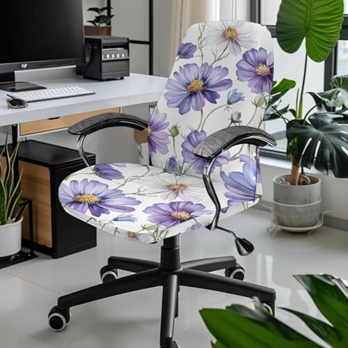 Purple Daisy Floral Print Office Chair Cover