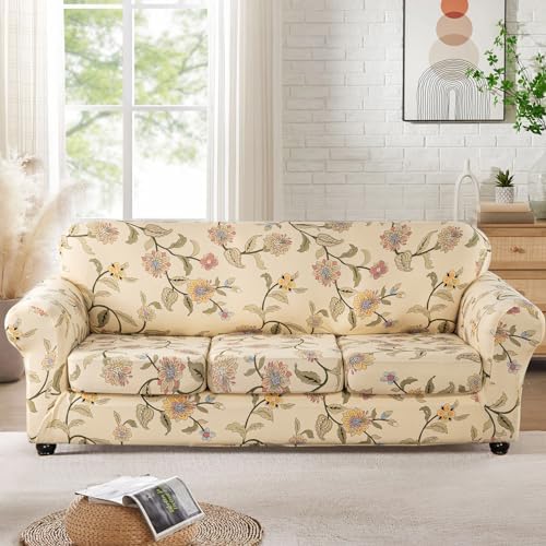 Lamberia Floral Pattern Sofa Slipcover 4 Piece with 3 Cushion Covers