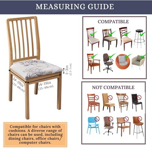 Springrico Seat Covers for Dining Chairs 4 Pack Floral Beige