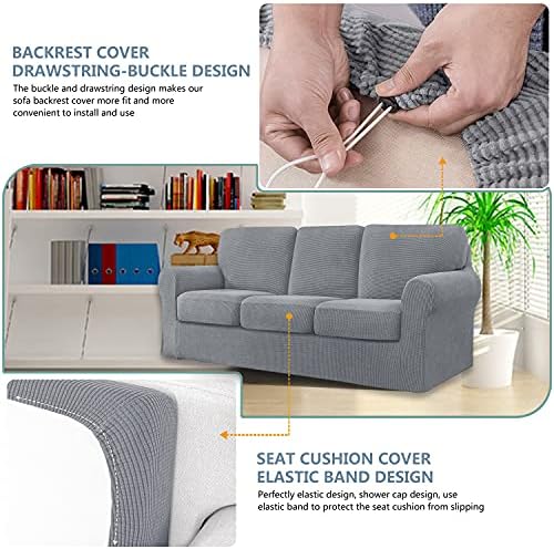 7 Piece Stretch Sofa Covers Light Grey