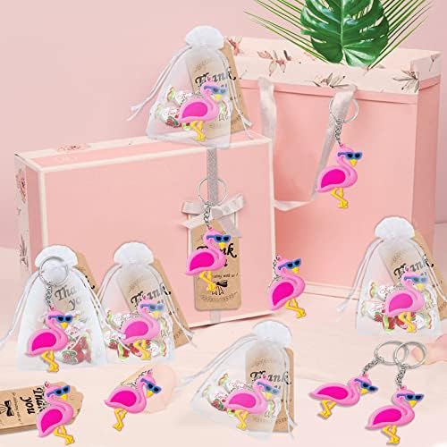 40 Pack Pink Flamingo Keyring Party Favor for Beach themed Events