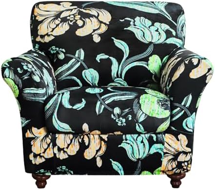 EVOLLER 2 Piece Armchair Slipcover with 1 Cushion Cover Velvet Black Floral
