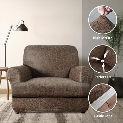 Molasofa Leather Look T-Cushion Chair Slipcover 2 Piece