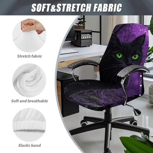 Black Cat Stretch Office Chair Cover with Elastic Bottom and Velcro