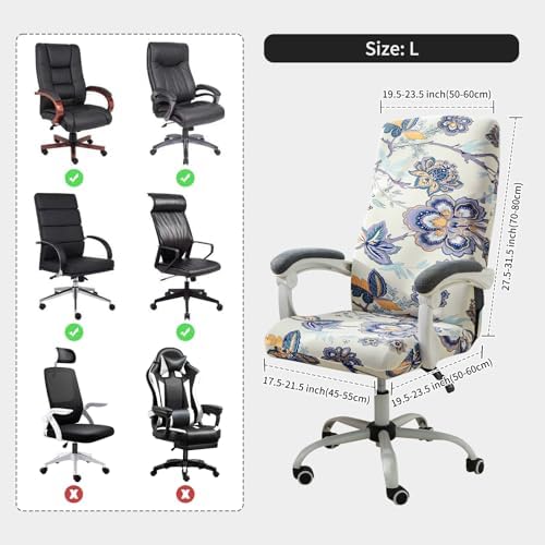FORCHEER Floral Large Office Chair Cover Stretch Printed Computer Armchair Slipcover