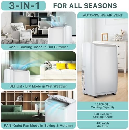 Jojoka 12000 BTU Portable AC Unit with Dehumidifier and Fan