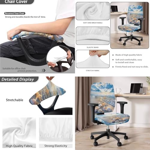 Shell Beach Print Office Chair Cover with Armrest Covers