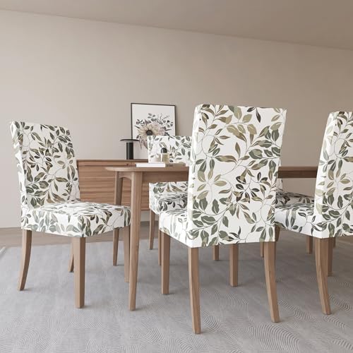 No 918 Hillcrest Botanical Print Stretch Fit Dining Chair Cover Pair Sage Green