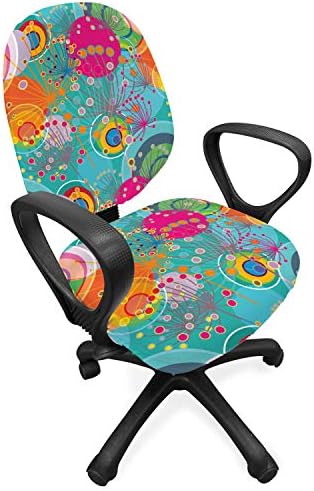 Ambesonne Floral Office Chair Slipcover Turquoise Pink 2 Piece Set