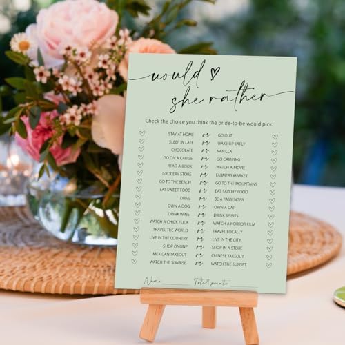 Whaline 50 Sheets Sage Green Bridal Shower Game Cards