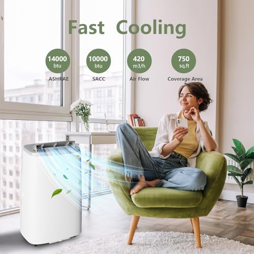 14000BTU Portable AC for Room Cooling up to 750 Sq Ft