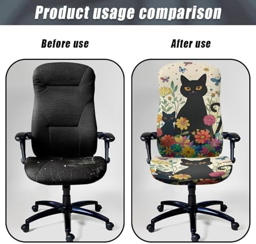 Black Cat Floral Office Chair Cover Stretch Slipcover